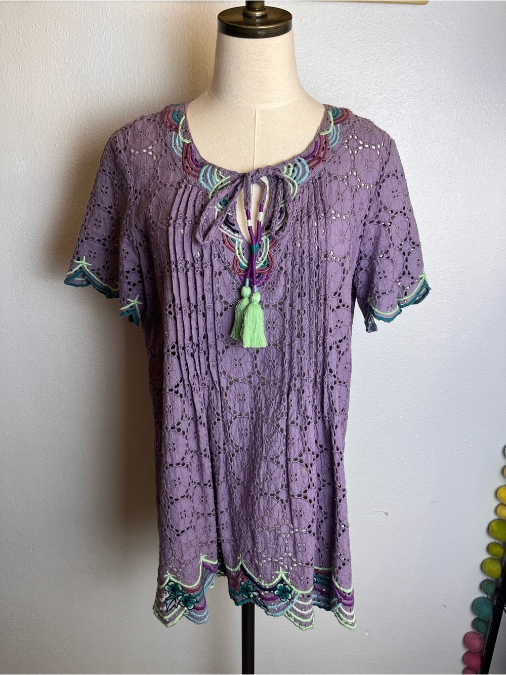 Double D Ranch Lavender Crochet Blouse with Green Accents